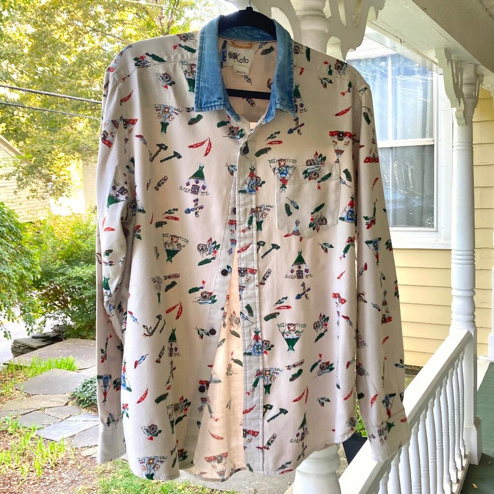 Urban Outfitters Koto 100% Cotton Cowboys/Indians Print Shirt, Men’s